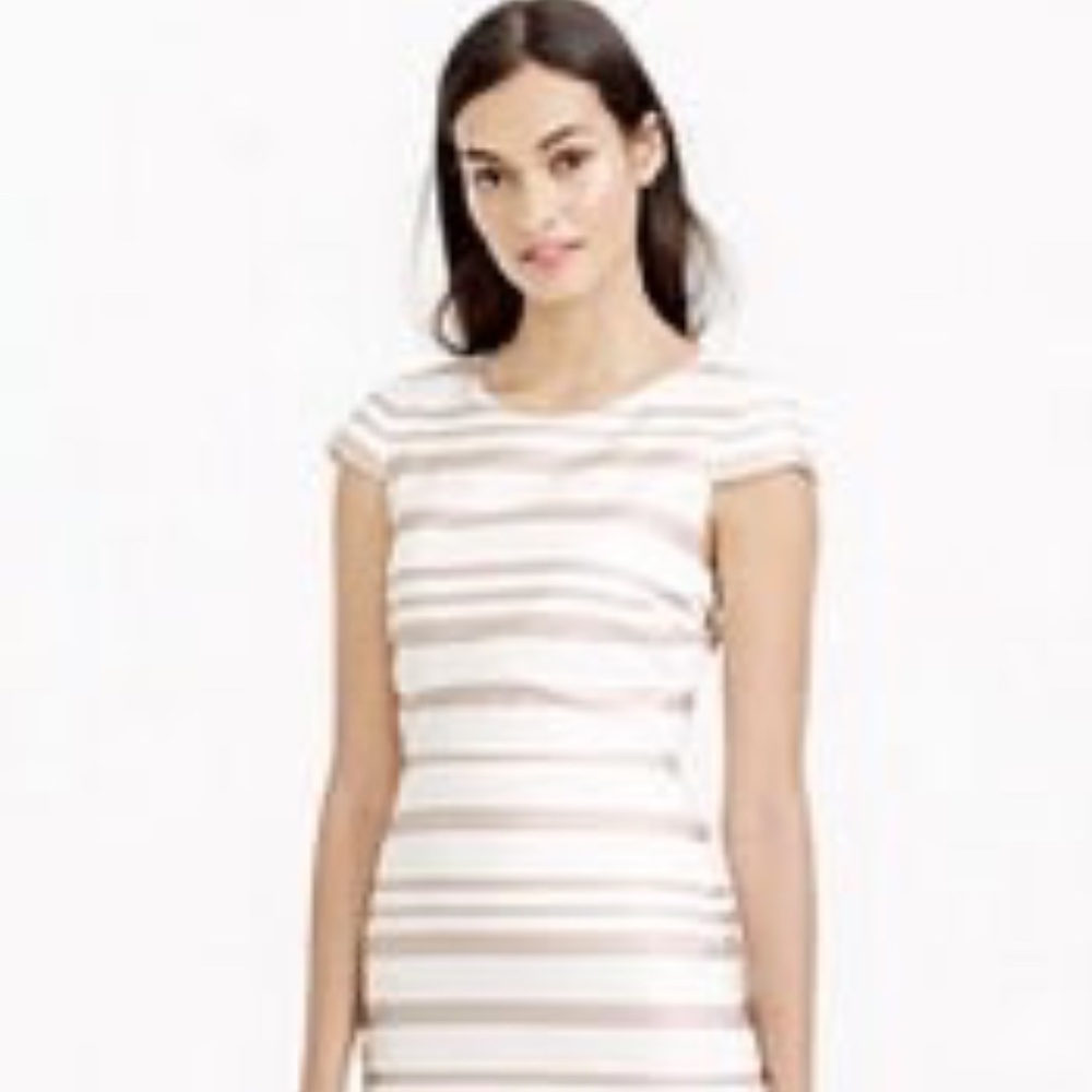 J Crew Blush Pink and Ivory Striped Cap Sleeve Dress
